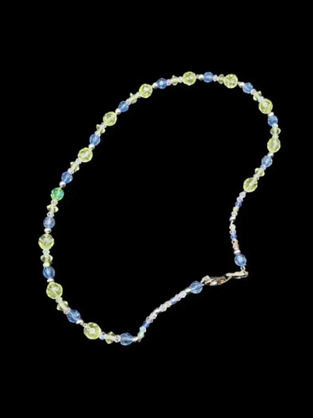 Handmade Uranium Glass Vaseline Glass Beaded Necklace With Reclaimed Beads UV - Picture 6 of 6